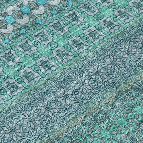 10' X 14' Turquoise Striped Washable Non Skid Indoor Outdoor Area Rug