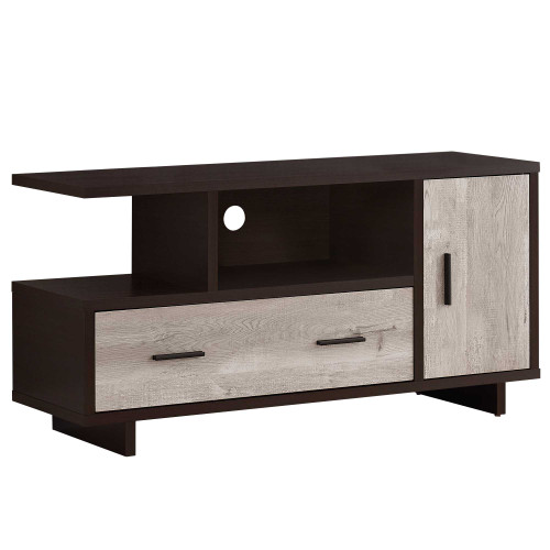 Homeroots Living Room TV Stand, Cappuccino and Taupe Finish, Reclaimed Wood Look