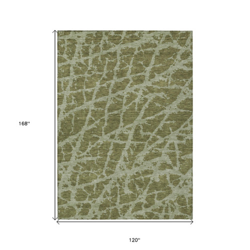 10' X 14' Green Abstract Washable Non Skid Indoor Outdoor Area Rug