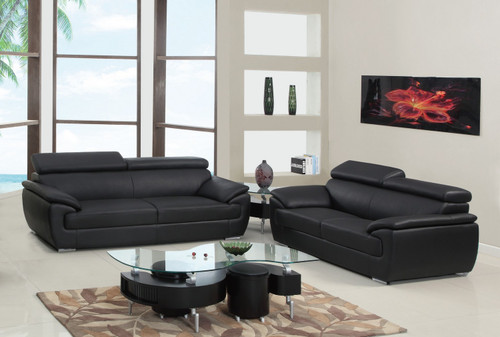 Homeroots 69" x 38" x 32-39" Modern Black Leather Sofa And Loveseat