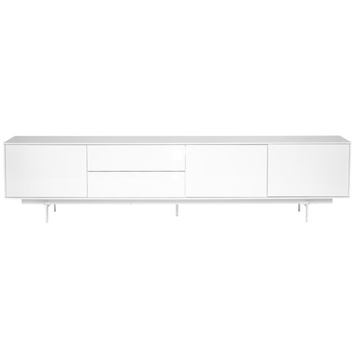 Homeroots Living Room Crisp High Gloss White Lacquer Media TV Stand, White, High Gloss