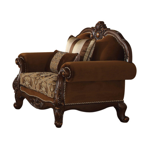 Homeroots Living Room Chair, Cherry Oak Finish, Fabric Upholstery with Wood Legs