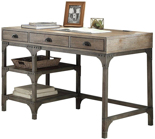 Homeroots Furniture 47" Rectangular Writing Desk, Light Brown, With Three Drawers
