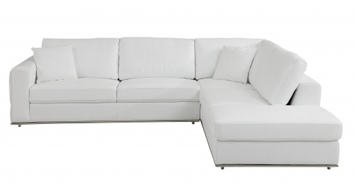 Homeroots Living Room White Italian Leather Modular L Shaped Two Piece Corner Sectional