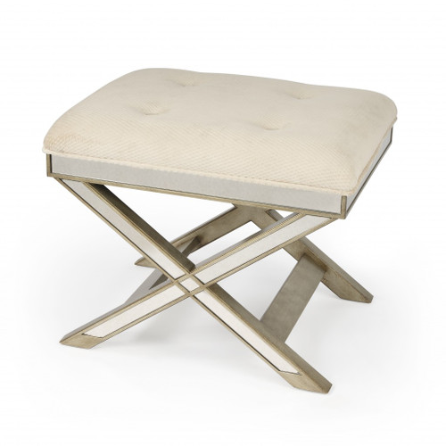 Homeroots Living Room Mirrored X Frame Vanity Stool