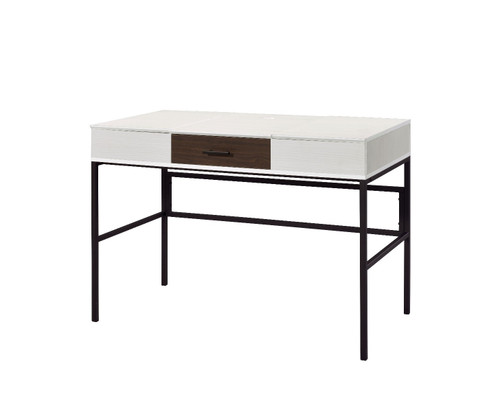 Homeroots Office 42" White Natural Wood and Black Rectangular Writing Desk with USB