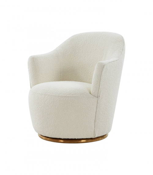 Homeroots Living Room Stylish Sherpa And Gold Metal Swivel Chair, Faux Sheepskin Upholstery, Gold Metal Base
