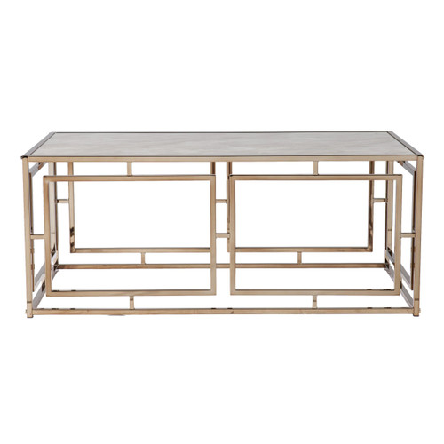 Homeroots Living Room 44" Champagne Glass and Metal Rectangular Coffee Table, Champagne Finish