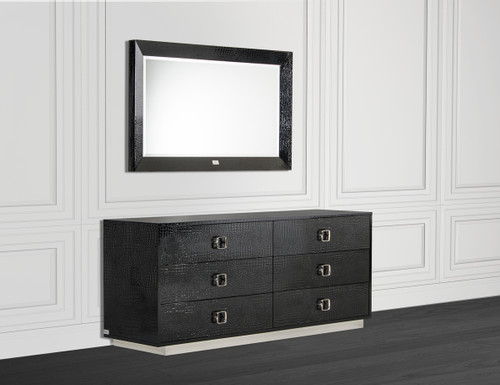 Homeroots Office 26" Black Crocodile MDF Dresser, Black Finish, Six Drawers