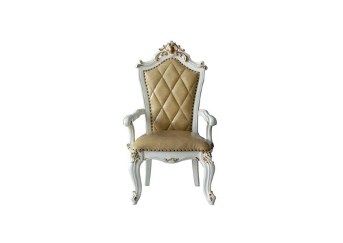 Homeroots Living Room Faux Leather Antique Pearl Wood Finish Seat Arm Chair, 27" X 28" X 48"