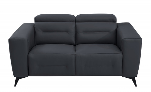 Homeroots Living Room 65" Dark Gray Italian Leather Reclining Love Seat, Chrome Finish