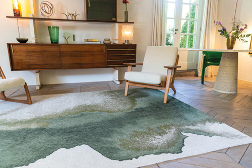 9' X 13' Gray and Green Abstract Non Skid Area Rug