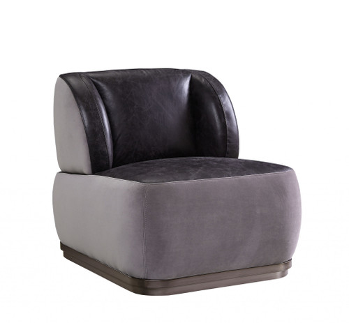 Homeroots Living Room 29" Solid Color Slipper Chair, Antique Slate Gray Velvet and Brown
