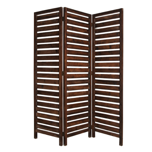 Homeroots Home Decor 3 Panel Solid Wood Fortress Screen, Brown, 3 Panel