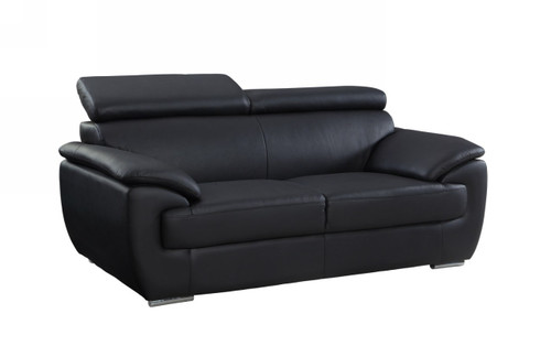 Homeroots Living Room 32" to 38" Captivating Black Leather Loveseat, Black