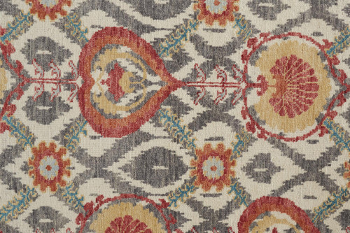 4' X 6' Orange and Ivory Wool Floral Hand Knotted Area Rug