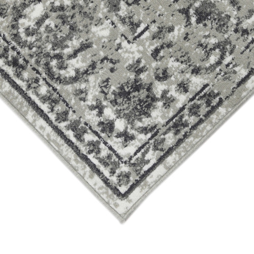 8' Gray and Dark Gray Floral Power Loom Round Rug