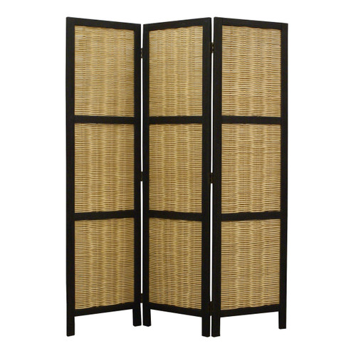 Homeroots Dark Brown and Natural Willow 3 Panel Room Divider Screen, Dark Brown Finish