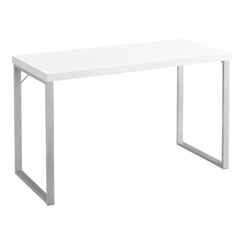 Homeroots 23.75" X 47.25" X 30" White Silver Particle Board Hollow Core Metal Computer Desk