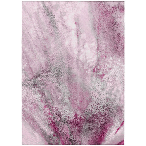 10' X 14' Pink Abstract Washable Non Skid Indoor Outdoor Area Rug