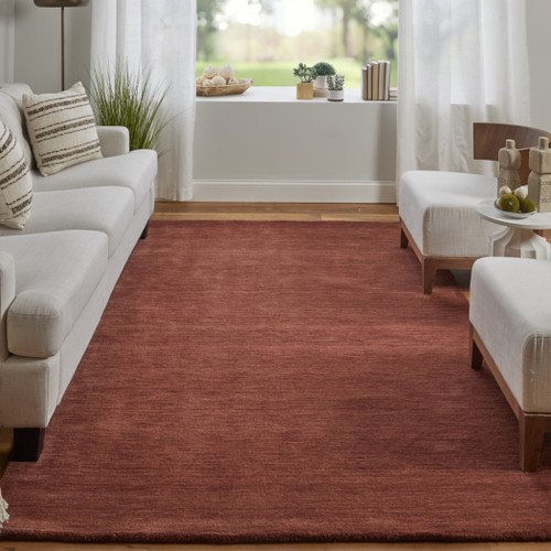 8' X 11' Orange And Red Wool Hand Woven Stain Resistant Area Rug