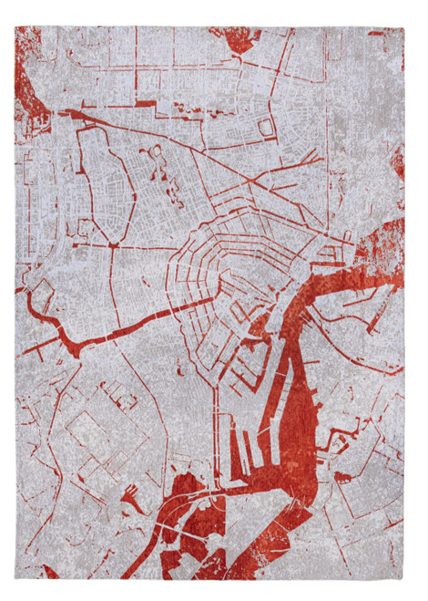 9' X 13' Red and White Abstract Non Skid Area Rug