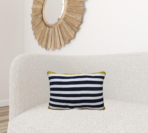 14" X 20" Black And Yellow Zippered Striped Indoor Outdoor Throw Pillow