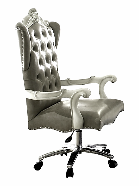 Homeroots 28" x 28" x 48" Office Silver Faux Leather Upholstery Antique Platinum Executive Chair with Swivel and Lift
