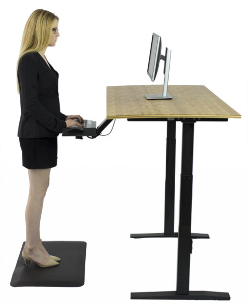 Homeroots Office Black and Natural Bamboo 45" Dual Motor Electric Adjustable Desk
