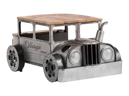 Homeroots Living Room 42" Grey and Brown Vintage Style Truck Solid Wood and Metal Coffee Table