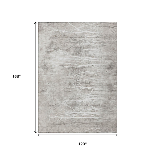 10' X 14' Silver And Gray Floral Washable Indoor Outdoor Area Rug