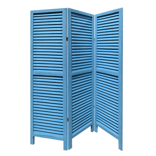 Homeroots Home Decor Wood Shutter 3 Panel Room Divider Screen, Blue Finish, 3 Panel