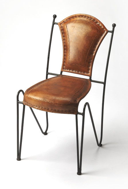 Homeroots Living Room Modern Rustic Iron and Leather Side Chair
