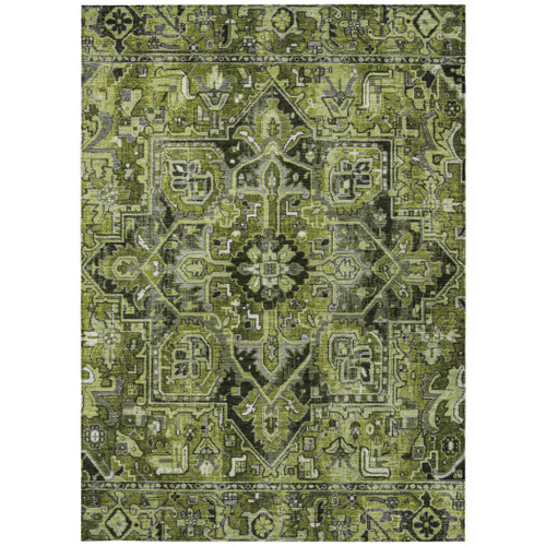 10' X 14' Olive Green and Dark Green Oriental Washable Non Skid Indoor Outdoor Area Rug