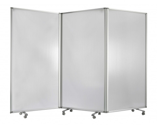 71" White Iron Folding Three Panel Screen Room Divider Metal