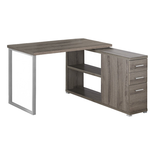 Homeroots 47.25" x 47.25" x 29.5" Dark Taupe Silver Particle Board Hollow Core Metal Computer Desk With A Hollow Core