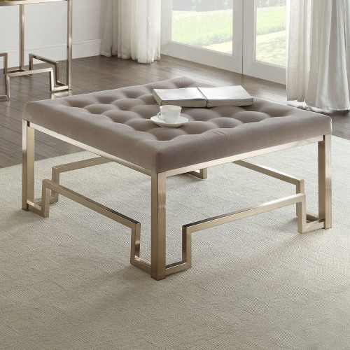 Homeroots Living Room Cocktail Ottoman, Fabric and Champagne Finish, 36 x 36 x 18 Inches