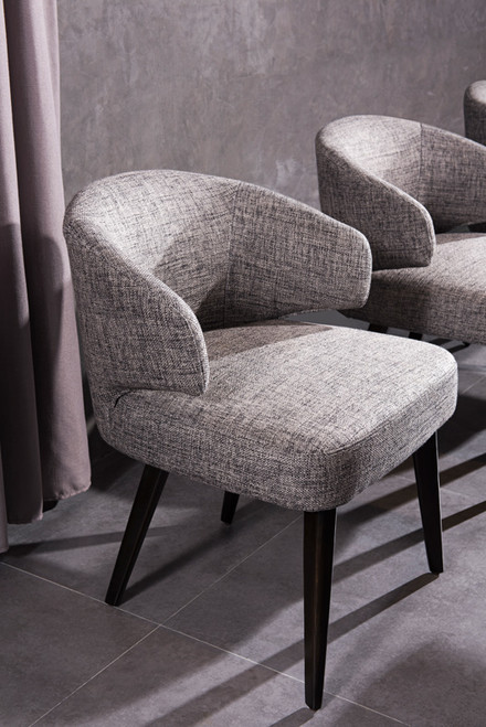 Gray and Black Upholstered Fabric Wing Back Dining Arm Chair