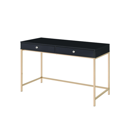 Homeroots Office 47" Black and Gold Rectangular Writing Desk with Two Drawers