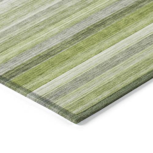 8' Round Fern Green Round Striped Washable Non Skid Indoor Outdoor Area Rug