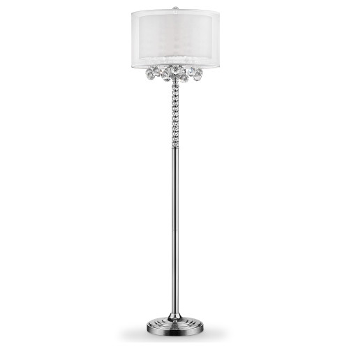 Homeroots Lighting 63" Steel Three Light Candelabra Floor Lamp, White Shade, Steel Finish