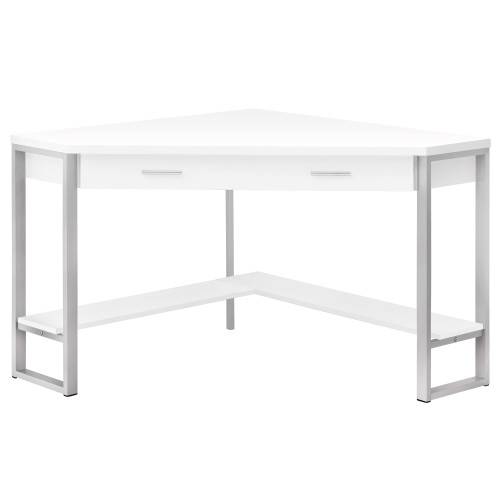 Homeroots Office 42" x 42" x 30" Computer Desk, White with Silver, Metal Framing