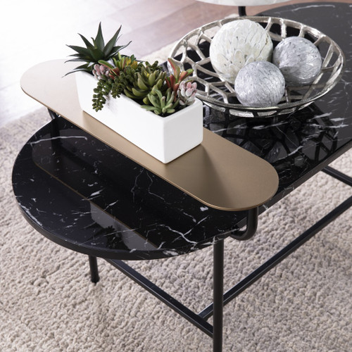 Homeroots Living Room 42" Free Form Coffee Table, Black, Manufactured Wood and Metal