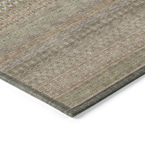 9' X 12' Khaki Striped Washable Non Skid Indoor Outdoor Area Rug