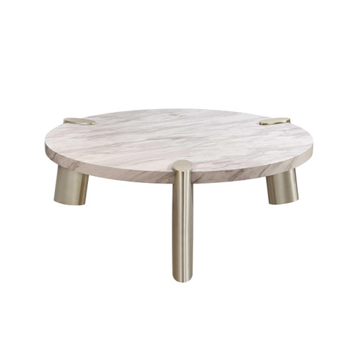Homeroots Living Room 48" X 48" X 17" White Marble Coffee Table, White