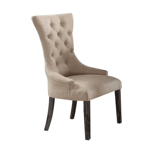 Homeroots Living Room Beige Linen Weathered Espresso Wood Upholstery Arm Chair, Beige, Set of 2