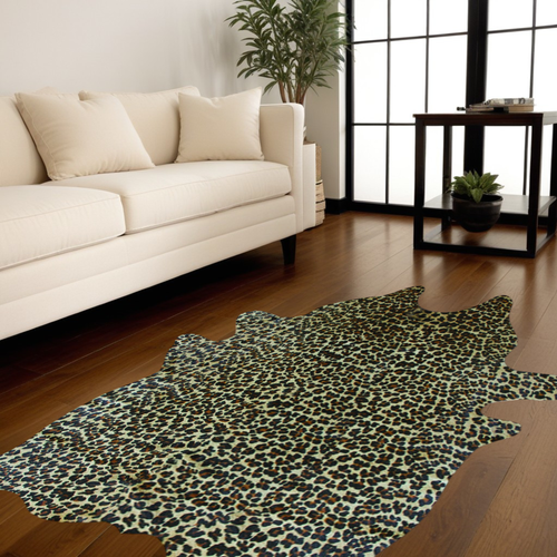6' X 7' Brown And Black Cowhide Leopard Print Area Rug