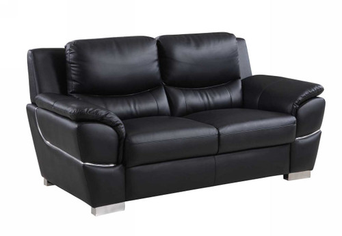 Homeroots Furniture 37" Chic Black Leather Loveseat, Black