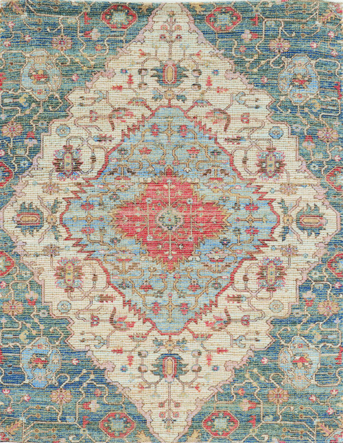 Homeroots Home Decor 7'x12' Blue Red Hand Woven Traditional Medallion Indoor Area Rug, Blue/Red, Hand-Woven