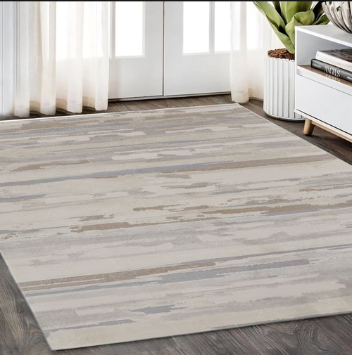 5' X 8' Brown Ivory And Tan Abstract Distressed Area Rug
